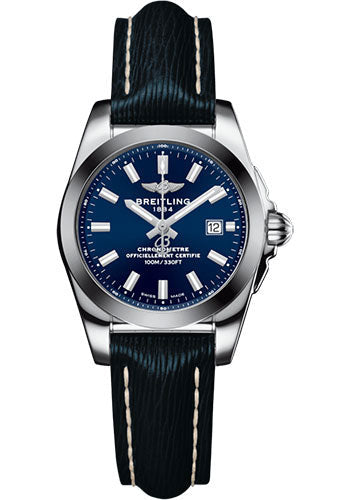 Breitling W7234812/C948/271X/A12BA.1 Galactic 29 Sleek Steel - Horizon Blue Dial - Mariner Blue Sahara Strap - Tang Buckle