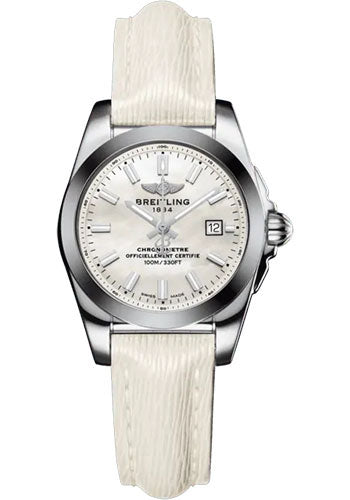 Breitling W72348121A1X1 Galactic 29 Sleek Steel and Tungsten - Mother-Of-Pearl Dial - White Calfskin Leather Strap - Tang Buckle Main image