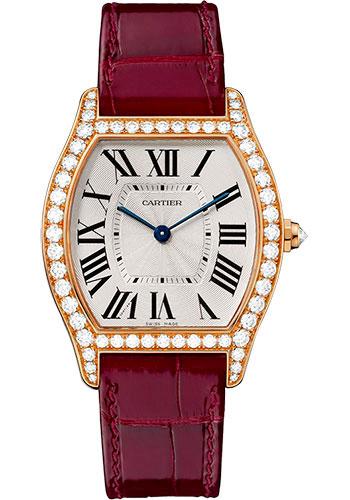 Cartier WA501008 Tortue 39mm Pink Gold Diamond Case - Bordeaux Alligator Strap