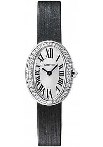 Cartier Baignoire WB520027 Mini White Gold Diamond Case - Fabric Strap