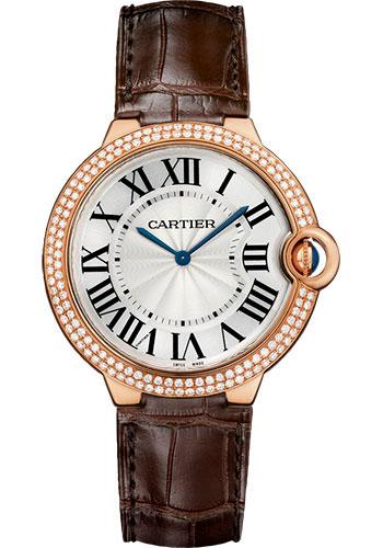 Cartier Ballon Bleu WE902055 De Cartier 40mm Pink Gold Diamond Case - Diamond Bezel - Diamond Dial - Brown Alligator Strap