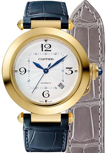 Cartier WGPA0007 Pasha de Cartier 41mm Yellow Gold Case - Silver Dial - Dark Gray And Navy Alligator Straps