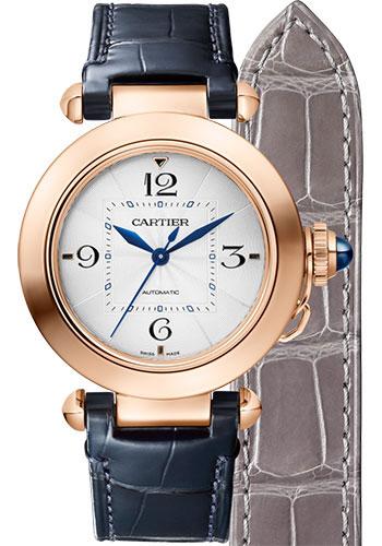 Cartier WGPA0014 Pasha de Cartier 35mm Pink Gold Case - Silver Dial - Navy Blue And Gray Alligator Straps Main image