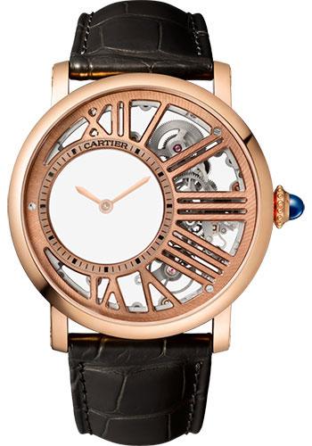 Cartier WHRO0060 Rotonde de Cartier Mysterious Hour Skeleton 42mm 42mm Pink Gold Case - Skeleton Dial - Dark Gray Leather Strap