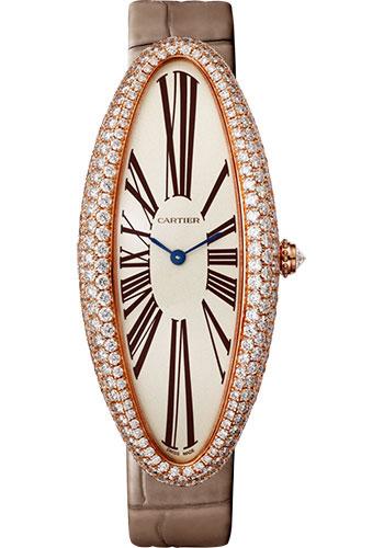 Cartier Baignoire WJBA0008 Allongee 52mm Pink Gold Diamond Case - Taupe Strap
