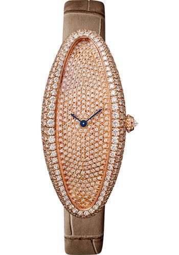 Cartier Baignoire WJBA0010 Allongee 47mm Pink Gold Diamond Case - Diamond Dial - Taupe Strap Main image