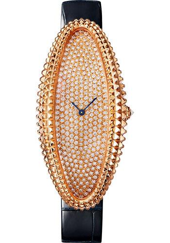 Cartier Baignoire WJBA0017 Allongee 52mm Pink Gold Case - Diamond Dial - Midnight Blue Strap
