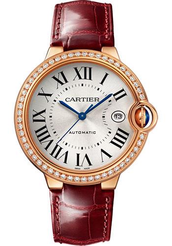 Cartier Ballon Bleu WJBB0056 de Cartier 40mm Rose Gold Diamond Case - Silvered Dial - Burgundy Alligator Strap Main image
