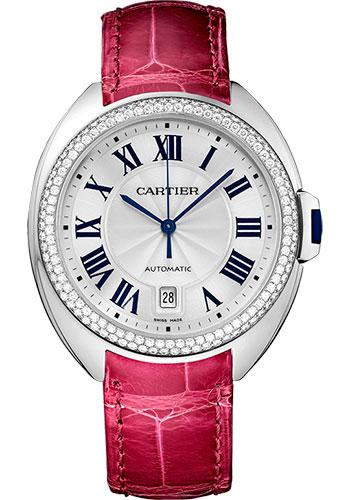 Cartier WJCL0011 Cle De Cartier 40mm White Gold Diamond Case - Diamond Bezel - Silver Dial - Fuchsia Pink Alligator Strap Main image