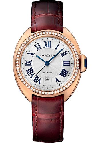 Cartier WJCL0016 Cle De Cartier 31mm Pink Gold Diamond Case - Diamond Bezel - Silver Dial - Bordeaux Alligator Strap Main image