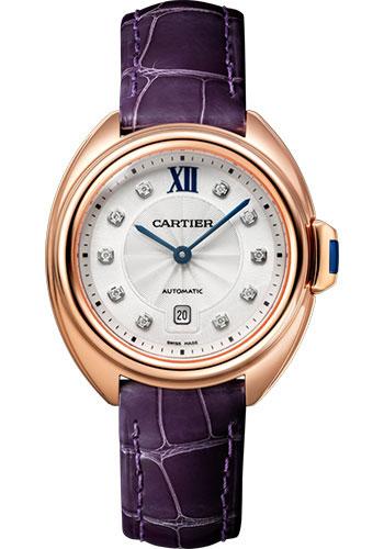 Cartier WJCL0031 Cle de Cartier 31mm Pink Gold Case - Silvered Diamond Dial - Aubergine Alligator Strap