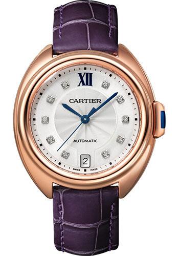 Cartier WJCL0032 Cle de Cartier 35mm Pink Gold Case - Silvered Flinque Diamond Dial - Aubergine Alligator Strap Main image