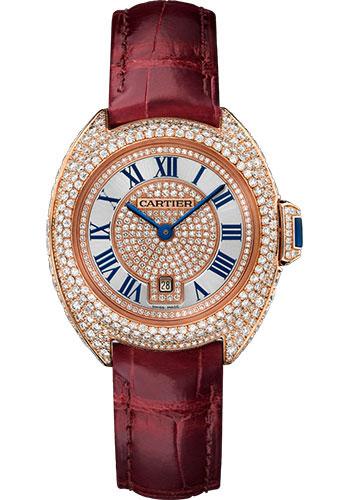 Cartier WJCL0035 Cle de Cartier 31mm Pink Gold Diamond Case - Pink Gold Diamond Dial - Bourdeau Alligator Strap