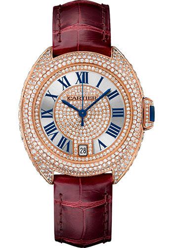 Cartier WJCL0036 Cle de Cartier 35mm Pink Gold Diamond Case - Pink Gold Diamond Dial - Bourdeau Alligator Strap