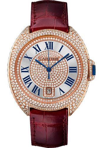 Cartier WJCL0037 Cle de Cartier 40mm Pink Gold Diamond Case - Pink Gold Diamond Dial - Bourdeau Alligator Strap