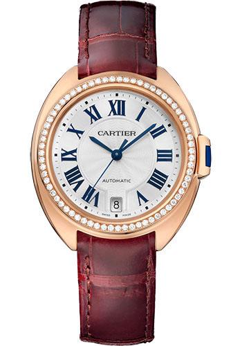 Cartier WJCL0048 Cle de Cartier 35mm Pink Gold Diamond Case - White Dial - Brown Alligator Strap