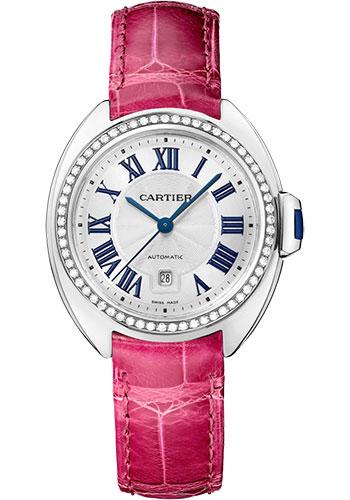 Cartier WJCL0050 Cle de Cartier 31mm White Gold Diamond Case - White Dial - Fuchsia Pink Alligator Strap Main image