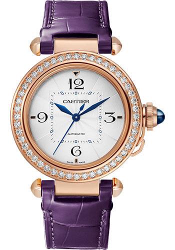 Cartier WJPA0012 Pasha de Cartier 35mm Pink Gold Case - Silver Dial - Navy Blue And Purple Alligator Straps Main image