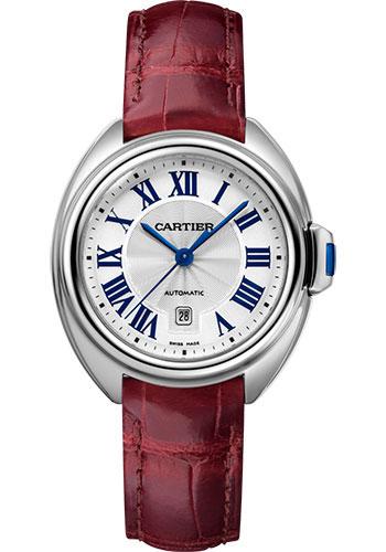Cartier WSCL0016 Cle de Cartier 31mm Steel Case - Silvered Dial - Bordeaux Alligator Strap Main image