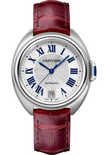 Cartier WSCL0017 Cle de Cartier 35mm Steel Case - Silvered Dial - Bordeaux Alligator Strap