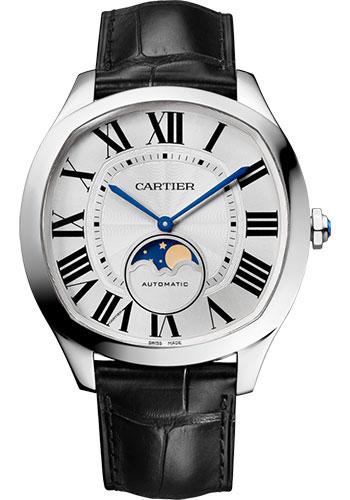 Cartier Drive de Cartier WSNM0008 Moon Phases 40mm Steel Case - Silvered Dial - Black Alligator Strap