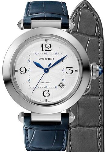 Cartier WSPA0010 Pasha de Cartier 41mm Steel Case - Silver Dial - Dark Gray And Navy Alligator Straps