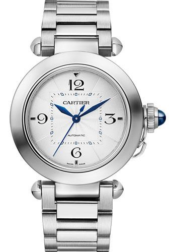 Cartier WSPA0013 Pasha de Cartier 35mm Steel Case - Silver Dial - Bracelet - Second Navy Alligator Strap