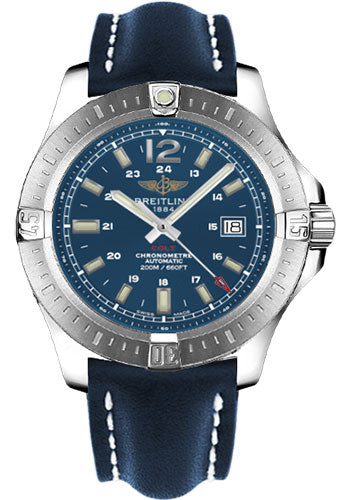 Breitling A1738811/C906/105X/A20BA.1 Colt Automatic 44mm Steel Case - Mariner Blue Dial - Blue Leather Strap Main image