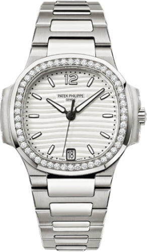 Patek Philippe Nautilus 7018/1A-001 Ladies 33.6mm Silver Index Diamond Bezel Stainless Steel Diamond Set Date Main image