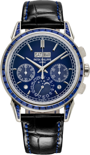 Patek Philippe Grand Complications 5271/11P-010 Chronograph Perpetual Calendar Platinum Sapphire Set Blue Dial
