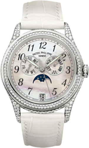 Patek Philippe Annual Calendar 4937G-001 Complications Ladies Moon Phase 37mm White Mother of Pearl Arabic White Gold Diamond Set Leather Date Main image