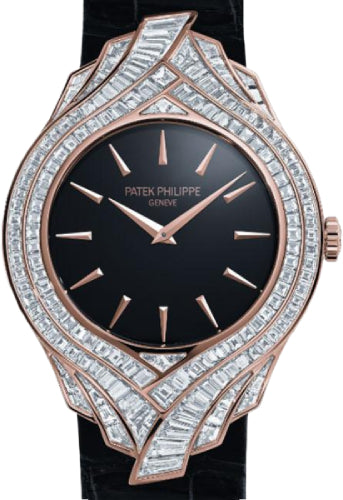 Patek Philippe Calatrava 4895R-001 Ladies 34mm Black Index Rose Gold Diamond Set Leather Manual