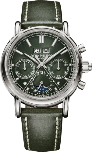 Patek Philippe Grand Complications 5204G-001 Split-Seconds Chronograph Perpetual Calendar White Gold Olive Green Dial