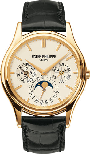 Patek Philippe Grand Complications 5140J-001 Day-Date Annual Calendar Moon Phase 37.2mm White Opaline Index Yellow Gold Leather Automatic
