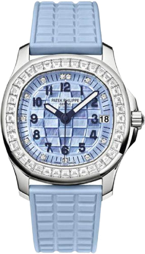Patek Philippe Aquanaut 5072G-001 Ladies White Gold Diamonds Set Blue Mother of Pearl Dial