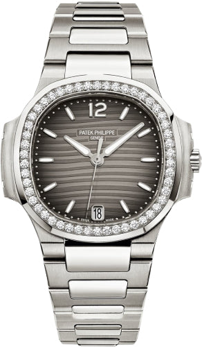 Patek Philippe Nautilus 7018/1A-011 Ladies 33.6mm Charcoal Index Diamond Bezel Stainless Steel Date