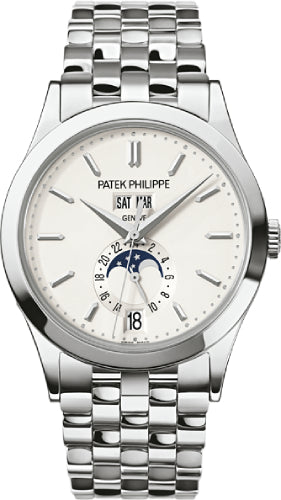 Patek Philippe Annual Calendar 5396/1G-010 Complications Day-Date Moon Phases White Gold Silver Opaline Dial