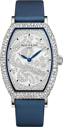 Patek Philippe Gondolo 7099G-001 Ladies Guilloched White Gold Diamond Pave