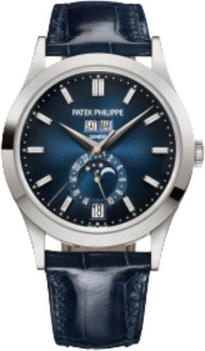 Patek Philippe Annual Calendar 5396G-017 Complications Moon Phases White Gold Blue Baguette Diamond Dial