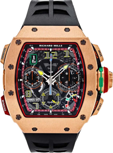 Richard Mille RM65-01 Automatic Winding Rose Gold Split Chronograph Open-Work Dial