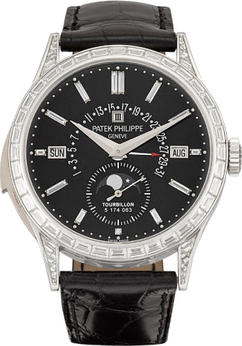Patek Philippe Grand Complications 5217P-001 Perpetual Calendar Day Month Moon Phase 39.5mm Black Index Platinum Leather Manual