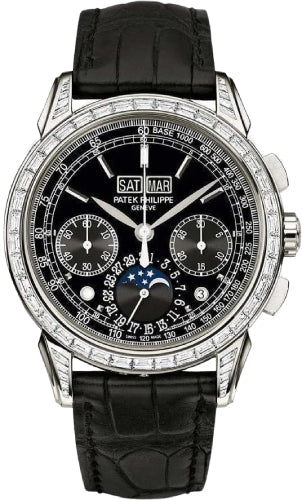 Patek Philippe Grand Complications 5271P-001 Perpetual Calendar Moon Phases Chronograph Platinum Diamond Baguette Black