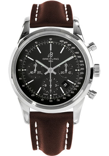 Breitling AB015212/BA99/438X/A20D.1 Transocean 01 Chronograph 43mm Steel Case - Black Dial - Brown Leather Strap Main image