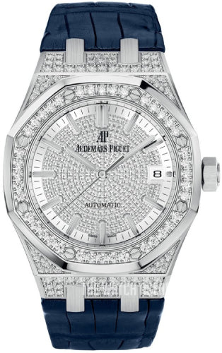 Audemars Piguet Royal Oak 15452BC.ZZ.D019CR.01 Selfwinding White Gold Diamond Pave Index 37mm Dial Leather Strap Main image