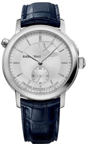 Audemars Piguet Jules Audemars 26344PT.OO.D028CR.01 Grande Sonnerie Carillon Silver Guilloche Index Platinum Leather 39mm