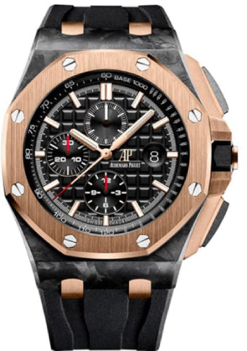 Audemars Piguet Royal Oak Offshore 26406FR.OO.A002CA.01 Chronograph "Qe Ii Cup 2016" 44mm Black Tapisserie Index Forged Carbon Rose Gold Rubber