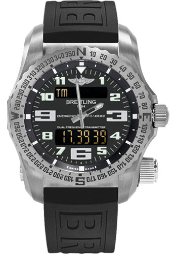 Breitling E7632522/BC02/156S/E20DSA.4 Emergency 51mm Titanium Case - Volcano Black Dial - Black Diver Pro III Strap