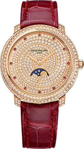 Patek Philippe Complications 4968-400R-001 Ladies 33.3mm Diamond Paved Dial and Bezel Rose Gold Leather