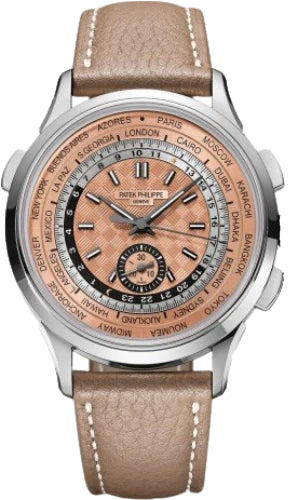Patek Philippe World Time 5935A-001 Complications Flyback Chronograph Stainless Steel Rose Opaline Dial