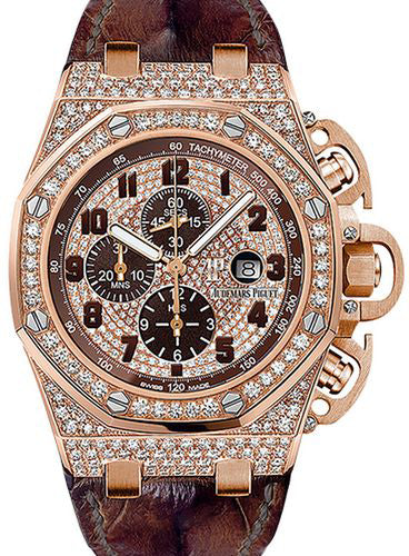 Audemars Piguet Royal Oak Offshore 26215OR.ZZ.A801CR.01 Chronograph 48mm Diamond Pave Arabic Rose Gold Diamond Set Leather